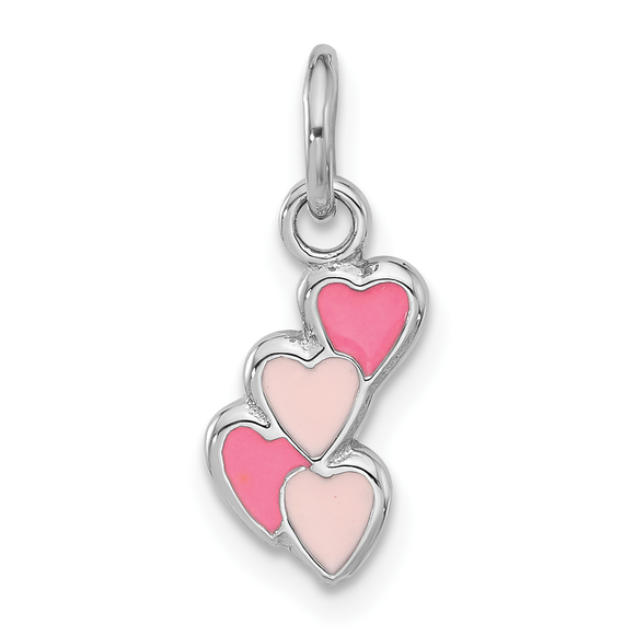 Tiley & Bells Jewelry - Sterling Silver Rhodium-plated Pink Enameled Hearts Charm Pendant